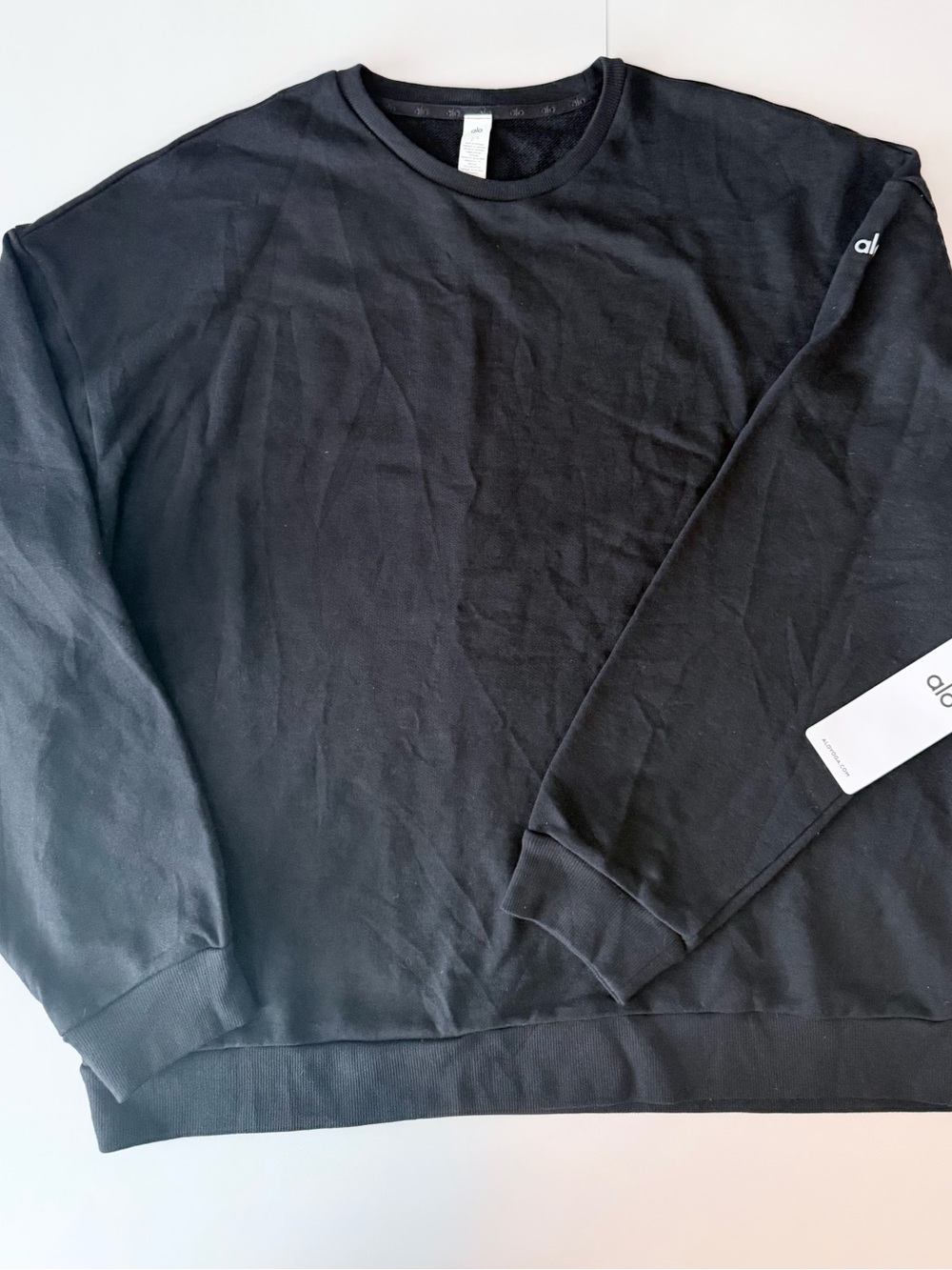 NWT ALO Yoga Men's Solid Black Chill Crew  Crewneck Sweatshirt Size L